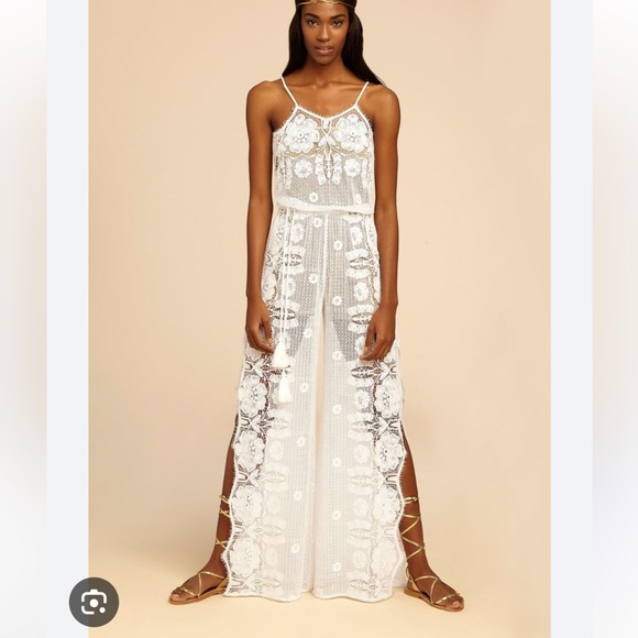 Miguelina White Lace Sheer Jumpsuit - Picture 1 of 5